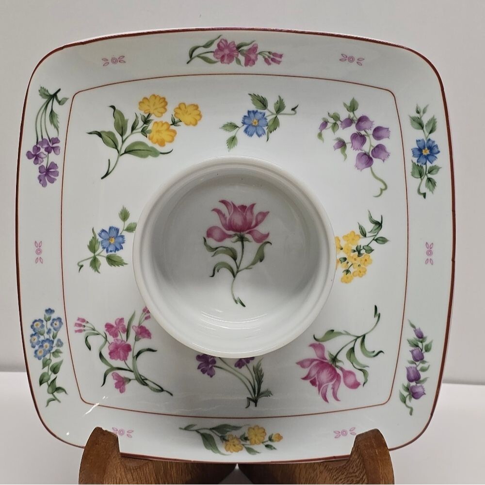 Vintage MCM Georges Briard "Floral Fantasy" Chip & Dip Serving Tray Platter